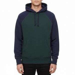 J.Crew Mens Navy/Green Fleece Hoodie Comfortable Casual Pullover Sz S